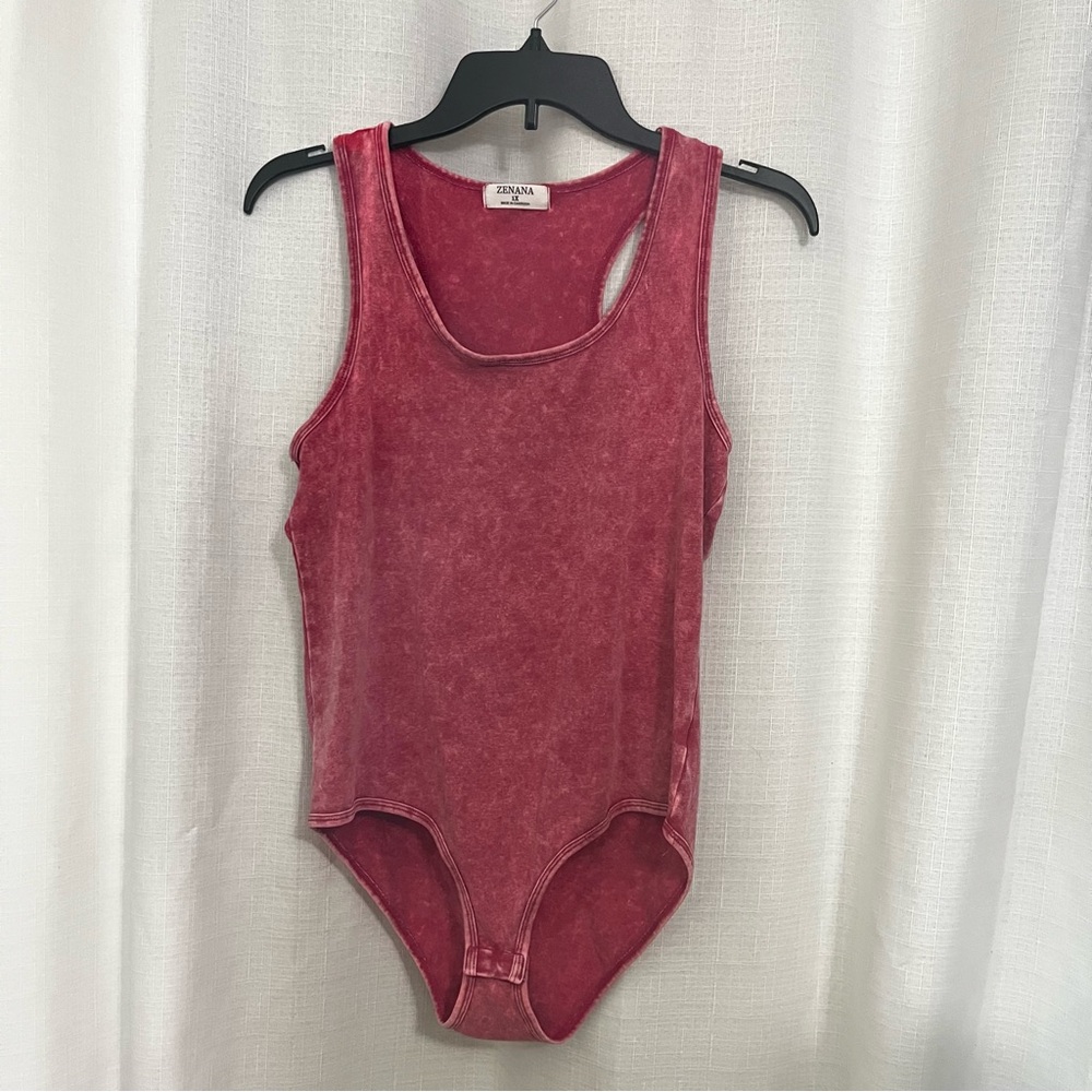 Zenana | red acid wash bodysuit